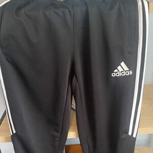 Adidas Kids Black Joggers with White Stripes